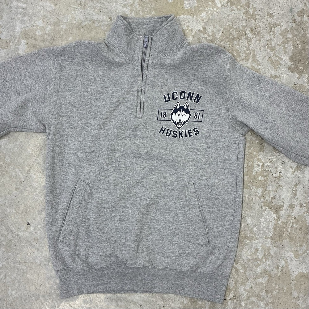 UConn Huskies Pullover Mens Medium Gray 1/4 Zip Long Sleeve Sweater Sweatshirt - Picture 8 of 8